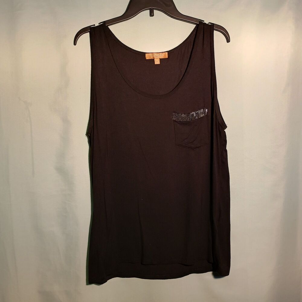 Women's Black Tank Top with Sequin Pocket – Casual Sleeveless Tee